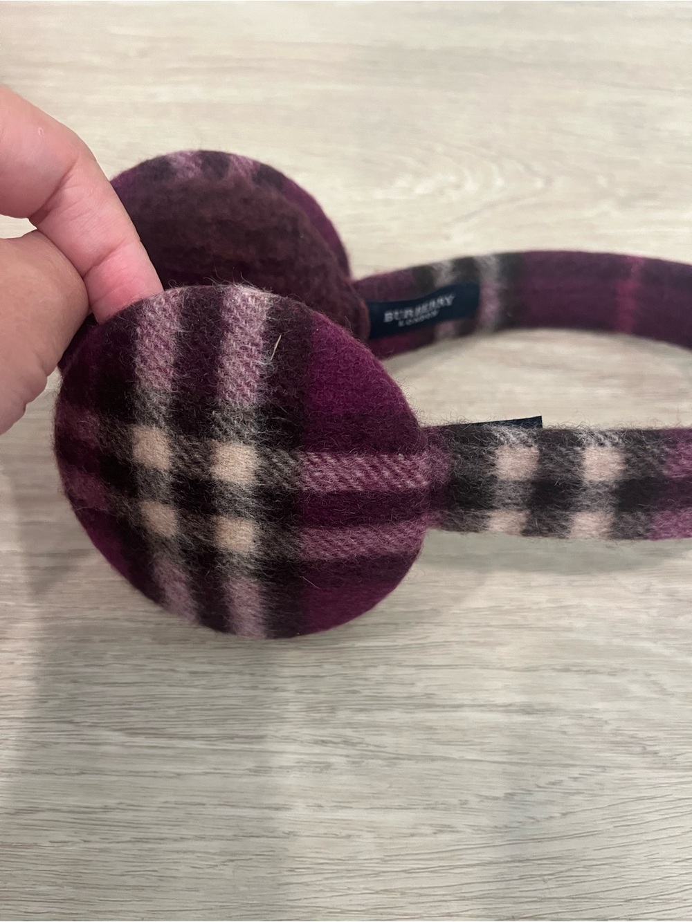 BURBERRY London Purple Plaid Check Cashmere Wool Earmuffs Earmuff One Size - Picture 2 of 7